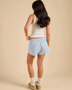 Intimates & Sleepwear*Malibu Lounge Pretty Women Boxer Short Light Blue Check