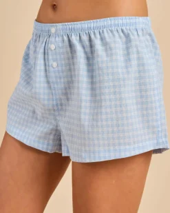 Intimates & Sleepwear*Malibu Lounge Pretty Women Boxer Short Light Blue Check