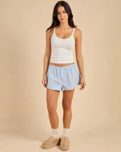 Intimates & Sleepwear*Malibu Lounge Pretty Women Boxer Short Light Blue Check