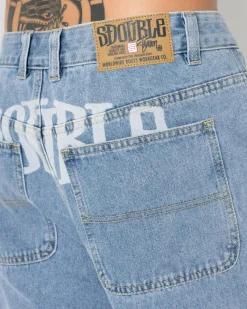 Denim|Shorts & Bottoms*S-Double Print Denim Standard Shorts Light Blue