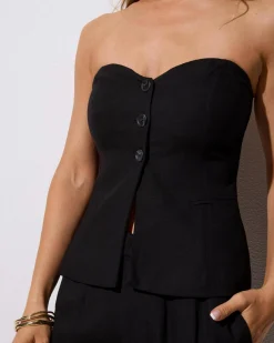 Linen Blend|Tops*Mooloola Quin Vanessa Vest Black