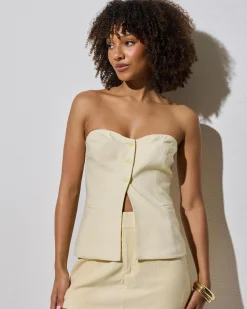 Linen Blend|Tops*Mooloola Quin Vanessa Vest Butter