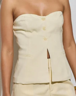 Linen Blend|Tops*Mooloola Quin Vanessa Vest Butter