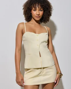 Linen Blend|Tops*Mooloola Quin Vanessa Vest Butter