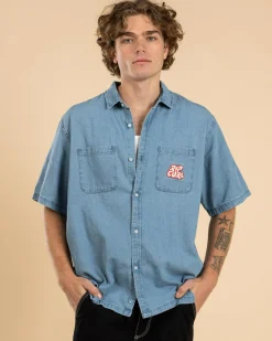 Tops & T-Shirts*Rip Curl Raw Energy Denim Short Sleeve Shirt Blue Wind
