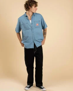 Tops & T-Shirts*Rip Curl Raw Energy Denim Short Sleeve Shirt Blue Wind