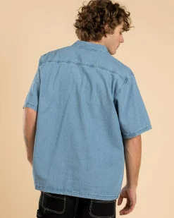Tops & T-Shirts*Rip Curl Raw Energy Denim Short Sleeve Shirt Blue Wind