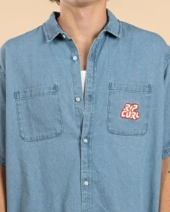 Tops & T-Shirts*Rip Curl Raw Energy Denim Short Sleeve Shirt Blue Wind