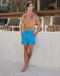 Board Shorts|Shorts & Bottoms*Skylark Recline Elastic Waist Shorts Cyan/pink