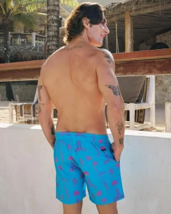 Board Shorts|Shorts & Bottoms*Skylark Recline Elastic Waist Shorts Cyan/pink