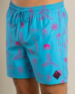 Board Shorts|Shorts & Bottoms*Skylark Recline Elastic Waist Shorts Cyan/pink
