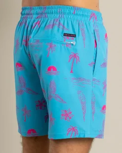 Board Shorts|Shorts & Bottoms*Skylark Recline Elastic Waist Shorts Cyan/pink