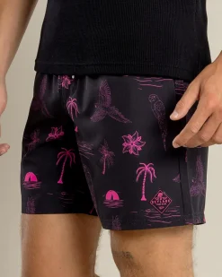 Board Shorts|Shorts & Bottoms*Skylark Recline Elastic Waist Shorts Black/pink