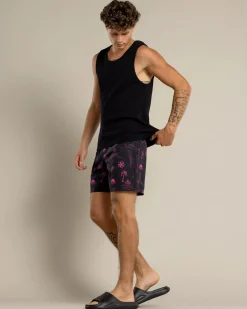 Board Shorts|Shorts & Bottoms*Skylark Recline Elastic Waist Shorts Black/pink