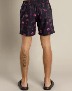 Board Shorts|Shorts & Bottoms*Skylark Recline Elastic Waist Shorts Black/pink