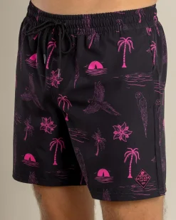 Board Shorts|Shorts & Bottoms*Skylark Recline Elastic Waist Shorts Black/pink