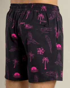 Board Shorts|Shorts & Bottoms*Skylark Recline Elastic Waist Shorts Black/pink