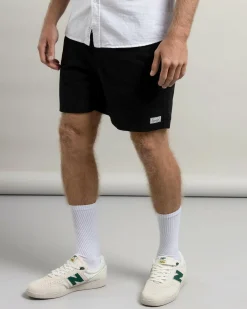 Shorts & Bottoms|Linen Blend*Lucid Refined Elastic Waist Shorts Black