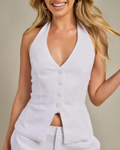 Sets|Linen Blend*Mooloola Remi Hawaii Vest Top White