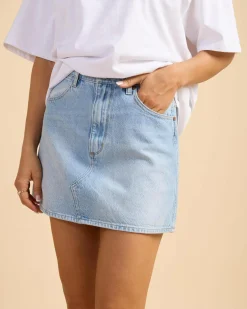 Denim|Bottoms*Wrangler Repair Mini Skirt Blue Tour