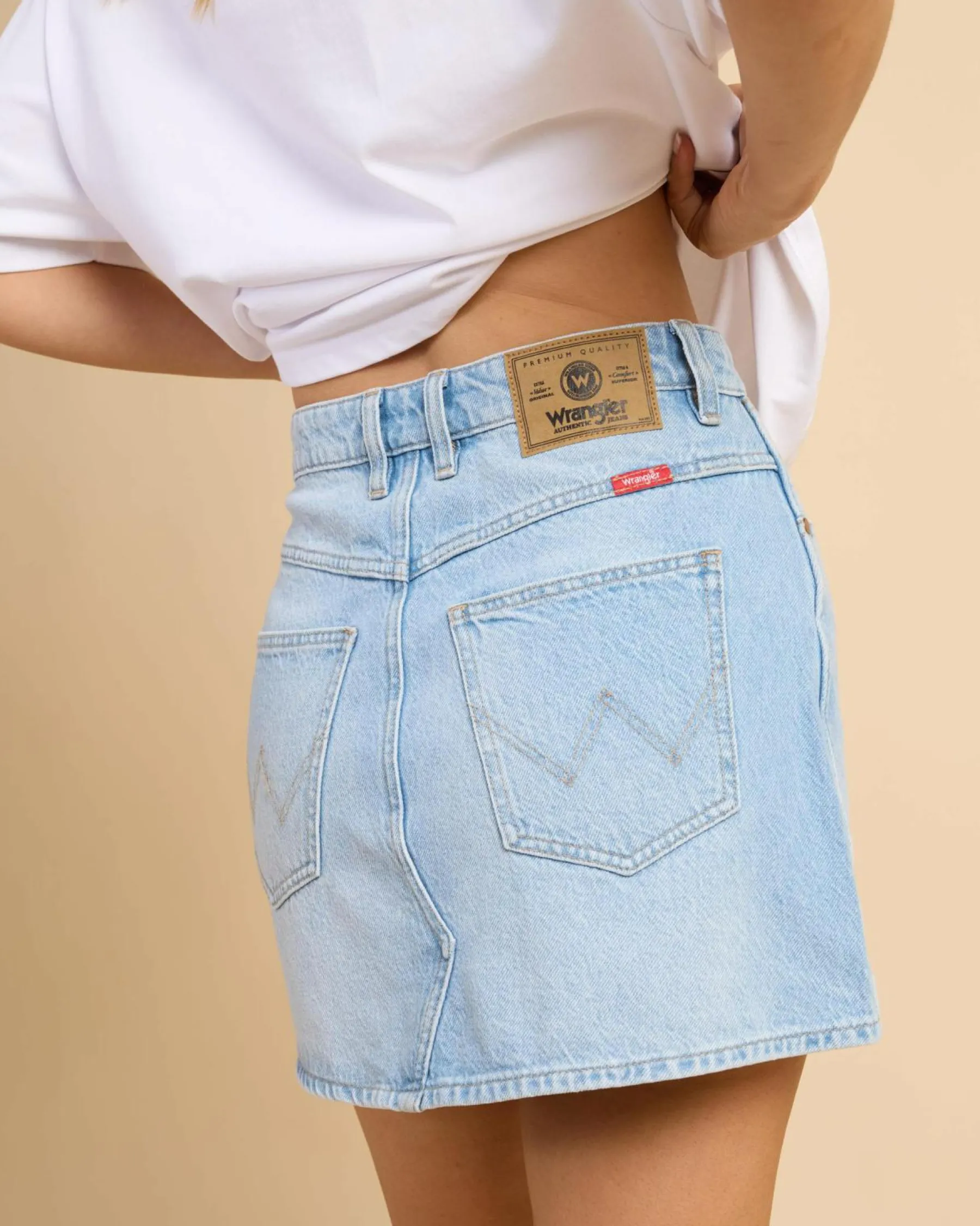 Denim|Bottoms*Wrangler Repair Mini Skirt Blue Tour