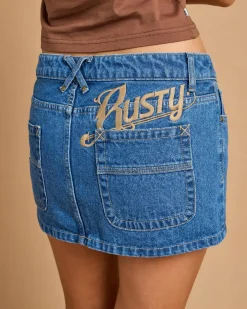 Denim|Bottoms*Rusty Risque` Micro Denim Skirt Middy Blue