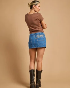 Denim|Bottoms*Rusty Risque` Micro Denim Skirt Middy Blue