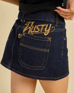 Denim|Bottoms*Rusty Risque` Micro Denim Skirt Raw Dawg