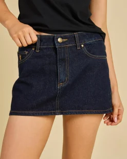 Denim|Bottoms*Rusty Risque` Micro Denim Skirt Raw Dawg
