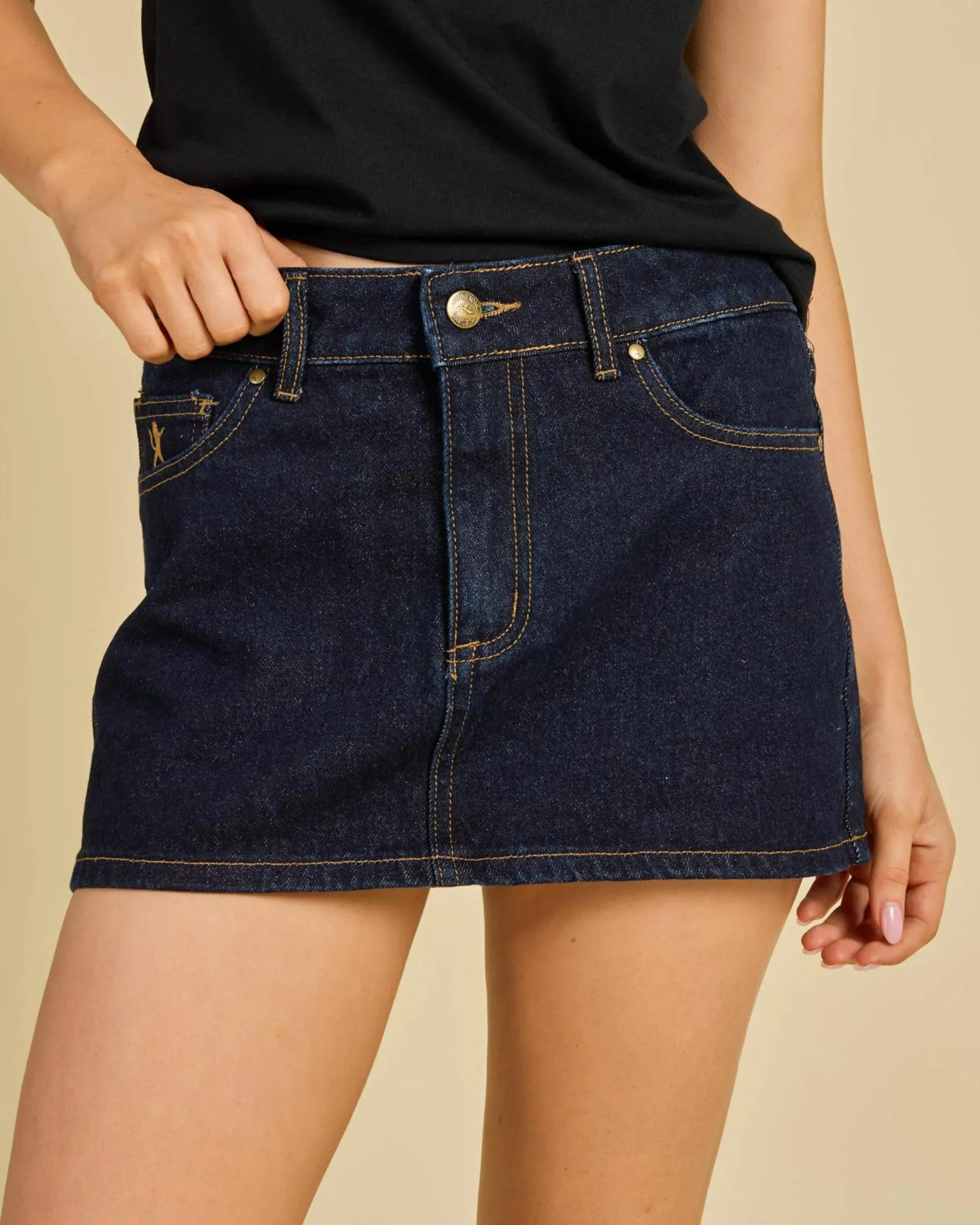 Denim|Bottoms*Rusty Risque` Micro Denim Skirt Raw Dawg