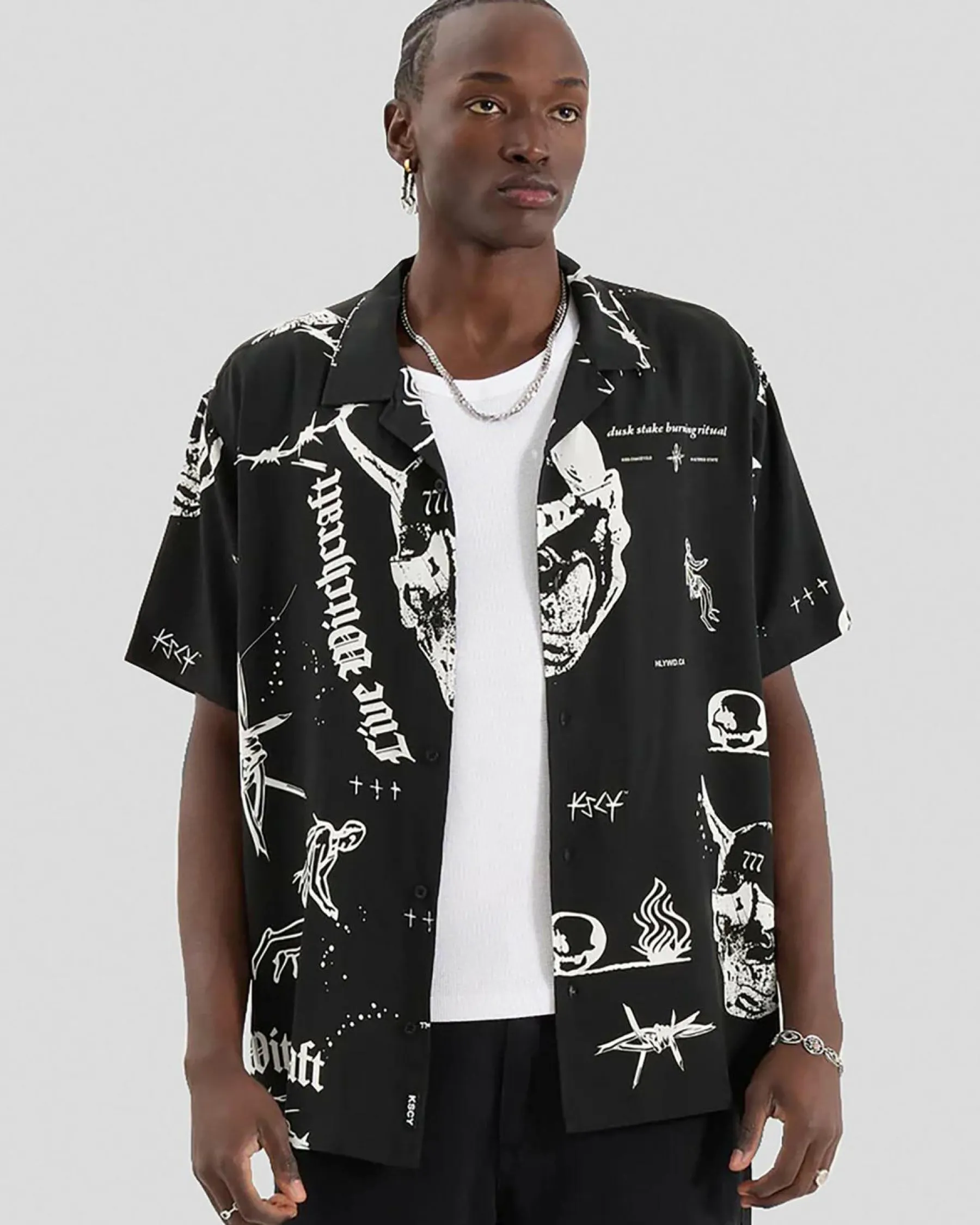 Tops & T-Shirts*Kiss Chacey Ritual Relaxed Resort Short Sleeve Shirt Black Print