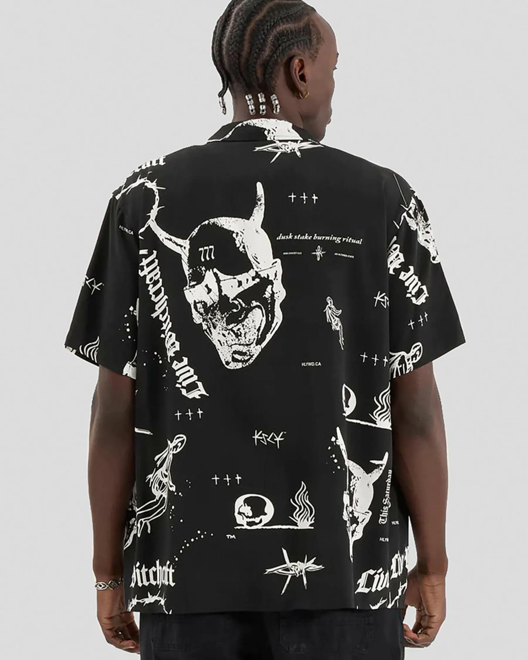 Tops & T-Shirts*Kiss Chacey Ritual Relaxed Resort Short Sleeve Shirt Black Print