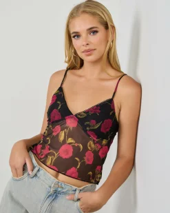 Tops*Mooloola Rosalie Cami Top Black Floral