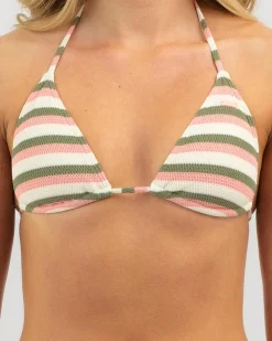 Bikinis*Roxy Sadia Tiki Triangle Bikini Top Parchement Wave Runner Stripe