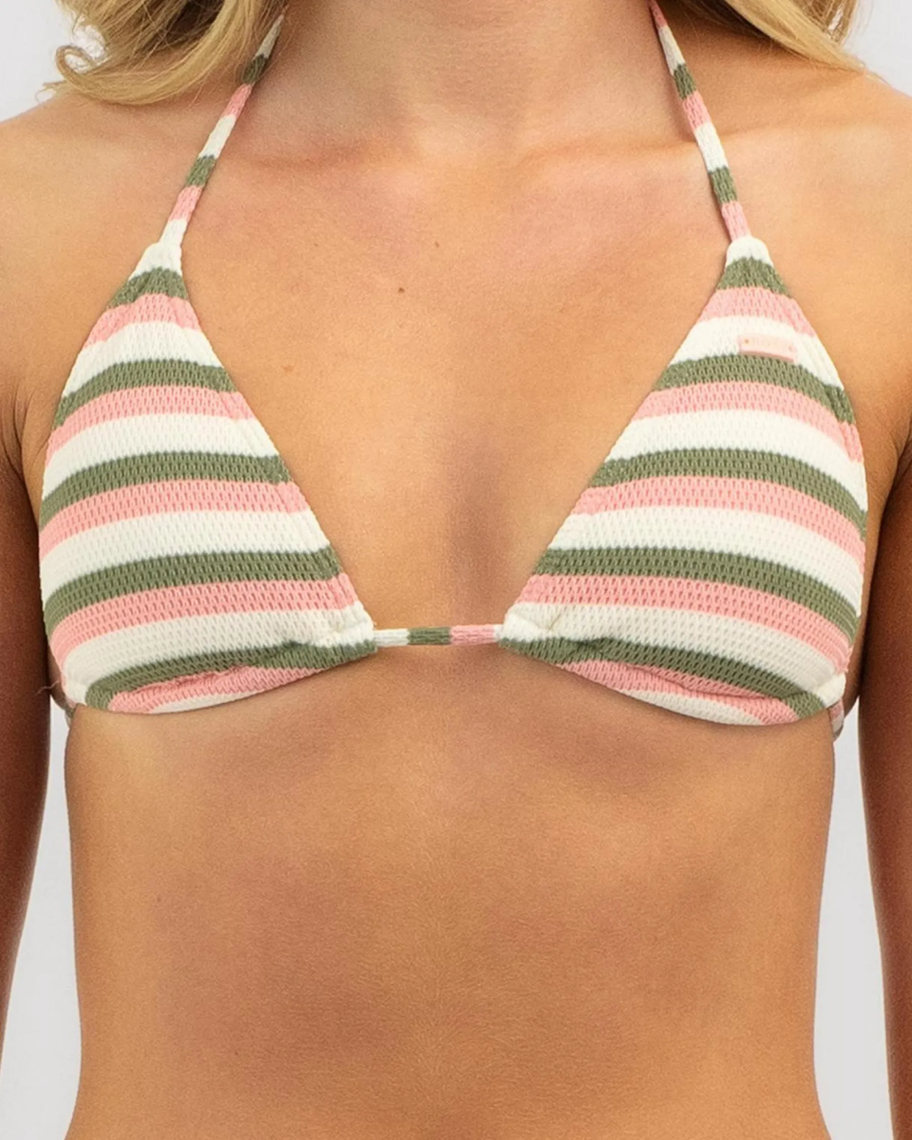 Bikinis*Roxy Sadia Tiki Triangle Bikini Top Parchement Wave Runner Stripe
