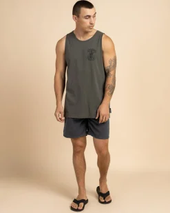Tops & T-Shirts*The Mad Hueys Sailor Anchor Singlet Tank Charcoal