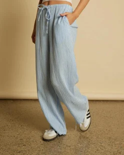 Linen Blend|Bottoms*Mooloola Sailor Pants Blue/white Stripe