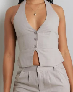 Saly Vanessa Vest Top Women Sets|Linen Blend