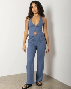 Sets|Linen Blend*Mooloola Saly Vanessa Vest Top Steel Blue
