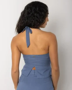 Sets|Linen Blend*Mooloola Saly Vanessa Vest Top Steel Blue
