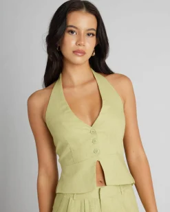 Sets|Linen Blend*Mooloola Saly Vanessa Vest Top Pistachio