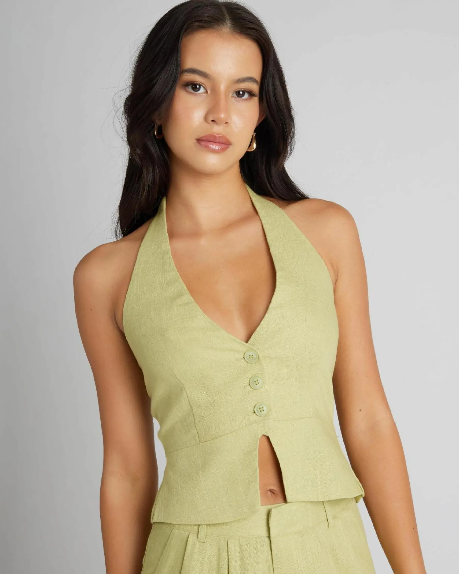Sets|Linen Blend*Mooloola Saly Vanessa Vest Top Pistachio