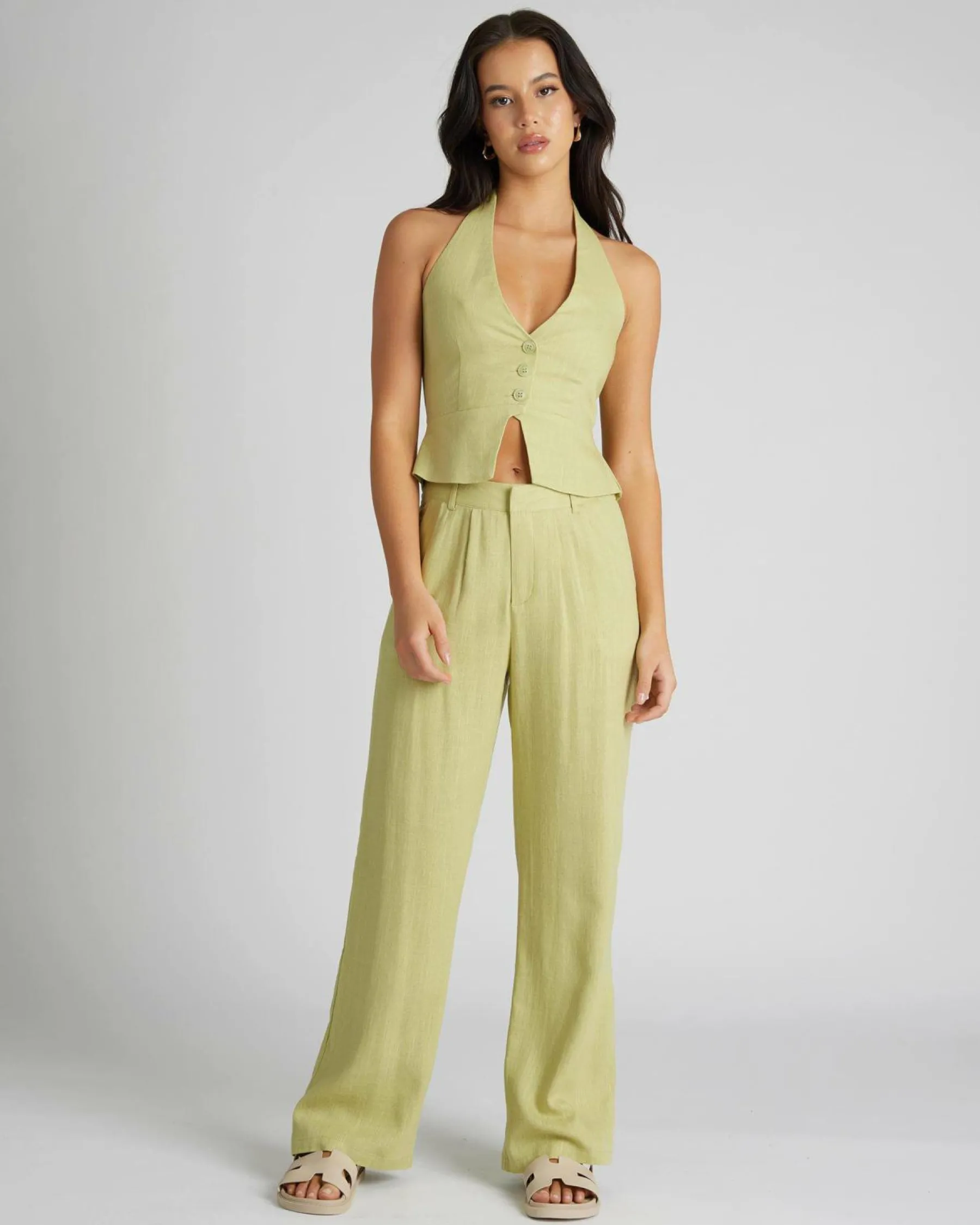 Sets|Linen Blend*Mooloola Saly Vanessa Vest Top Pistachio