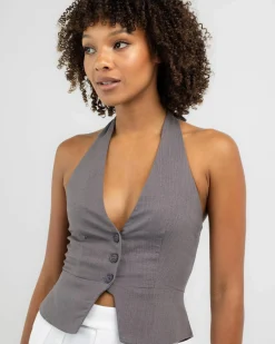Sets|Linen Blend*Mooloola Saly Vanessa Vest Top Charcoal