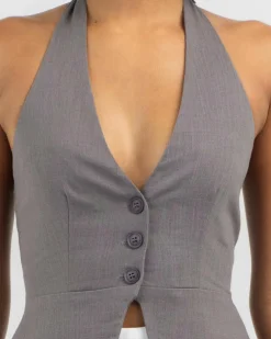 Sets|Linen Blend*Mooloola Saly Vanessa Vest Top Charcoal