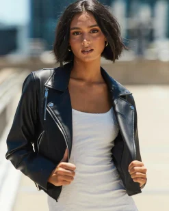 Discount Sandy Faux Leather Jacket Women Jackets & Coats