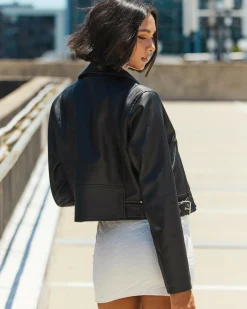Discount Sandy Faux Leather Jacket Women Jackets & Coats