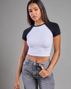 Tops*Ava And Ever Sandy Raglan Baby Tee White/black