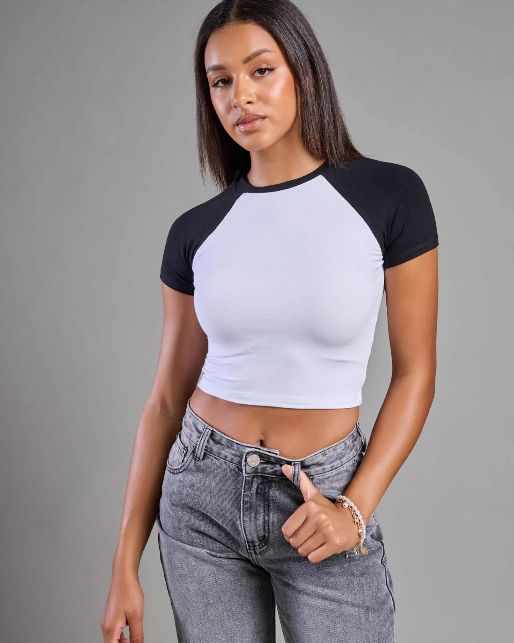 Tops*Ava And Ever Sandy Raglan Baby Tee White/black