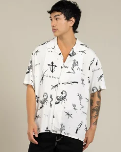 Tops & T-Shirts*Kiss Chacey Scatter Resort Short Sleeve Shirt White Print